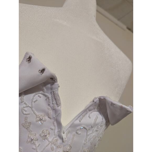 Strapless Corset Floral Beaded Basque Waist Debutant Ball Gown Wedding Dress Sz8 - Picture 11 of 15